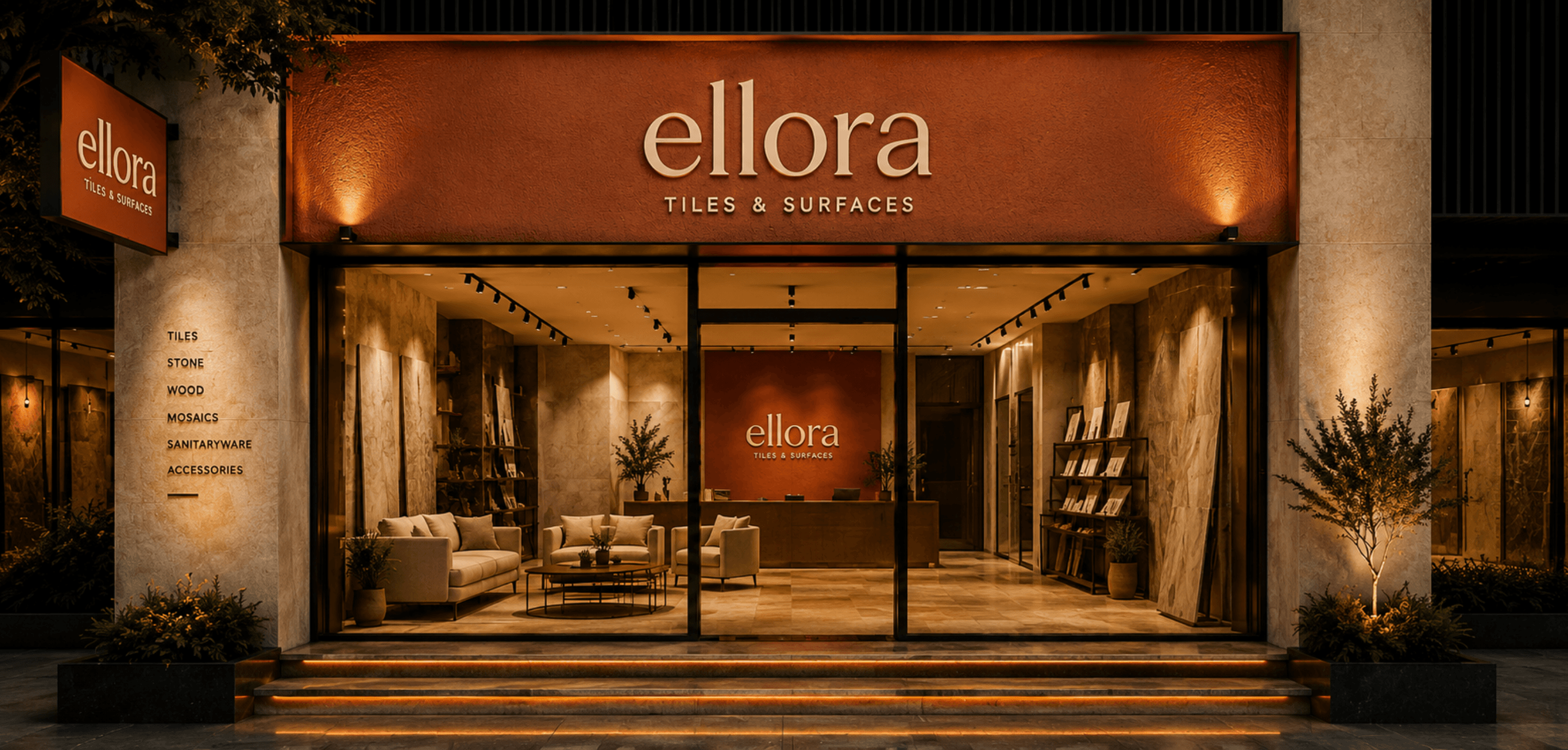 Ellora: Premium Tiles and Surfaces Brand Identity hero mockup